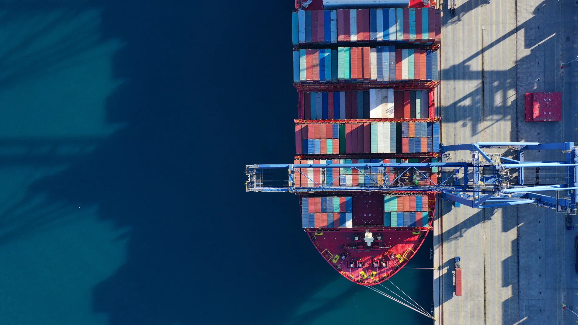 Top down view of container vessel at port