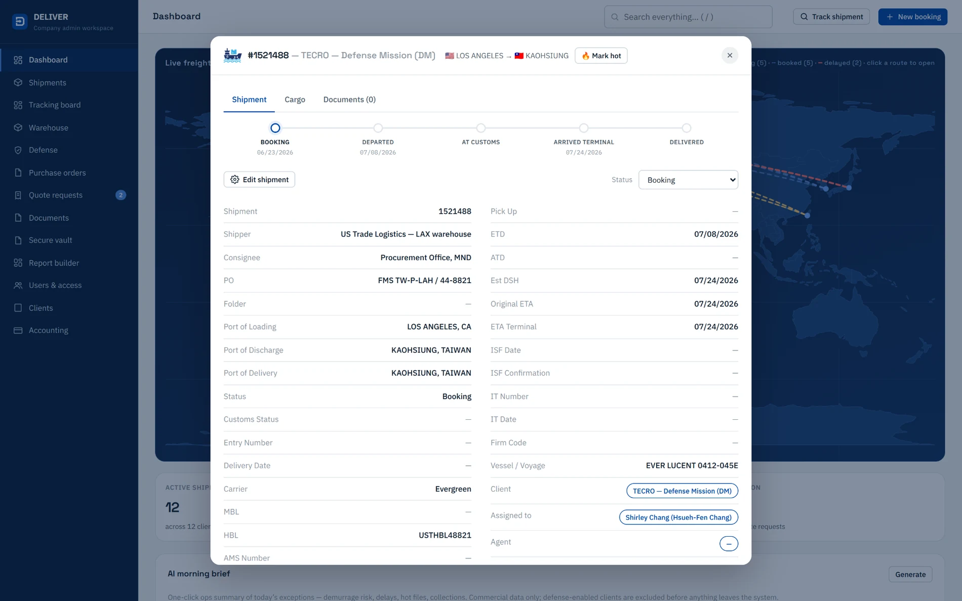 DELIVER shipment detail modal