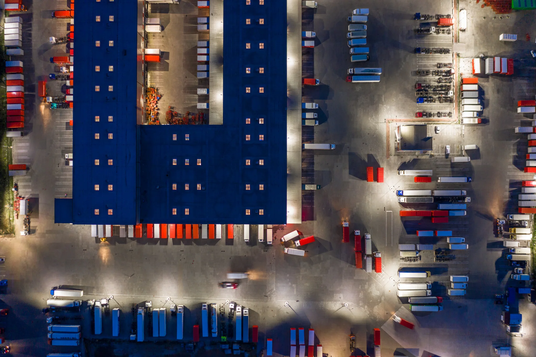 Distribution center and truck yard at night