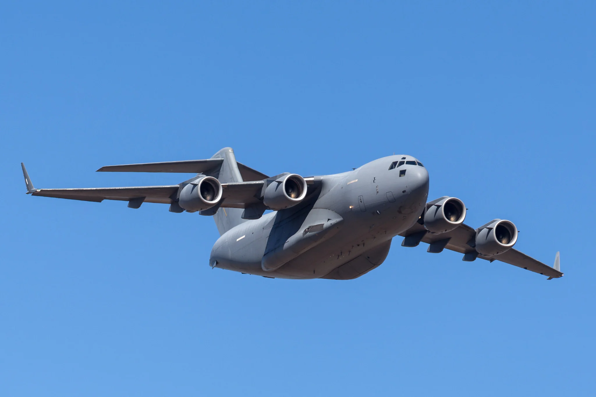 Large military transport aircraft in flight